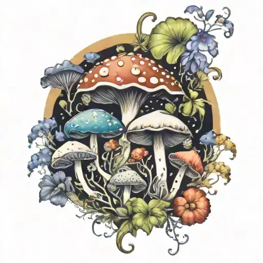 Virgo Zodiac Sign Surrounded By Psychedelic Mushrooms