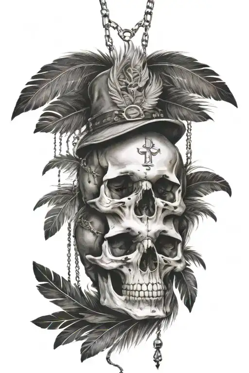 Skull And Feathers Hanging