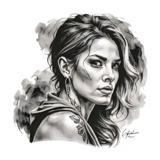 Portrait Of Woman Tattoo In Black And Gray Realism Tattoo Arm Sleeve Black Out