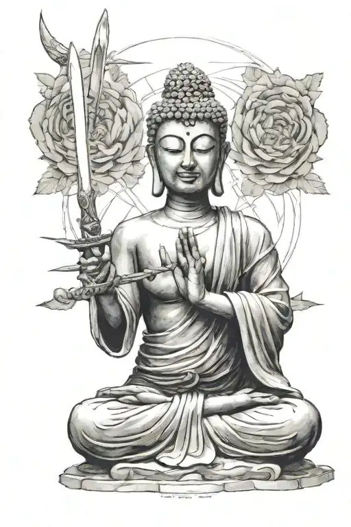 Buddha Meditating With Swords Behind Him There's Never