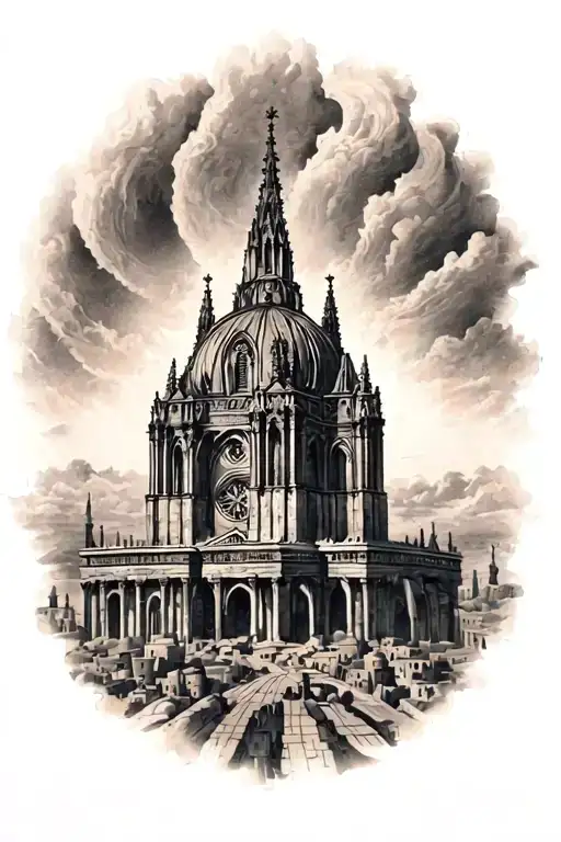 An Atlas With A Gotic Cathedral Behind