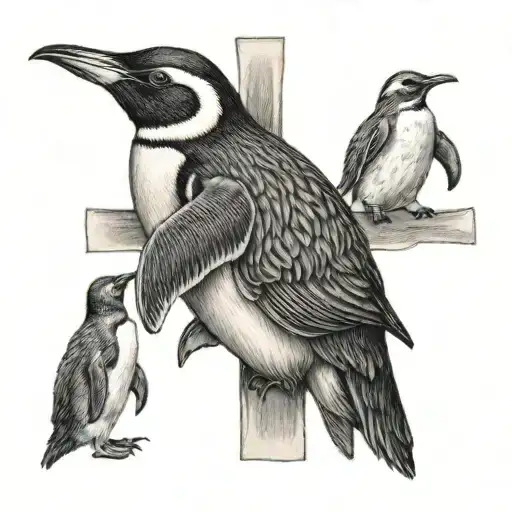 Christian Cross With Strong Penguin