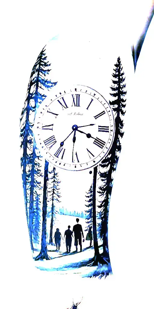 Pine Forest Scene And Family On Golf Course And Ansel Adams And Clock
