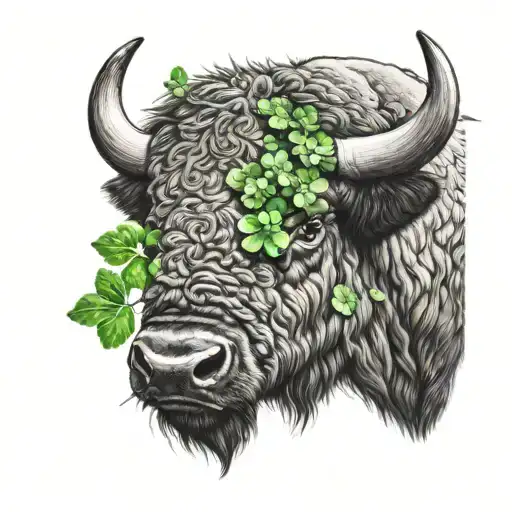Bison Head With Shamrock Worked In