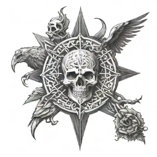 An Intricate Design Combining Religious Symbols With Elements Of Horror