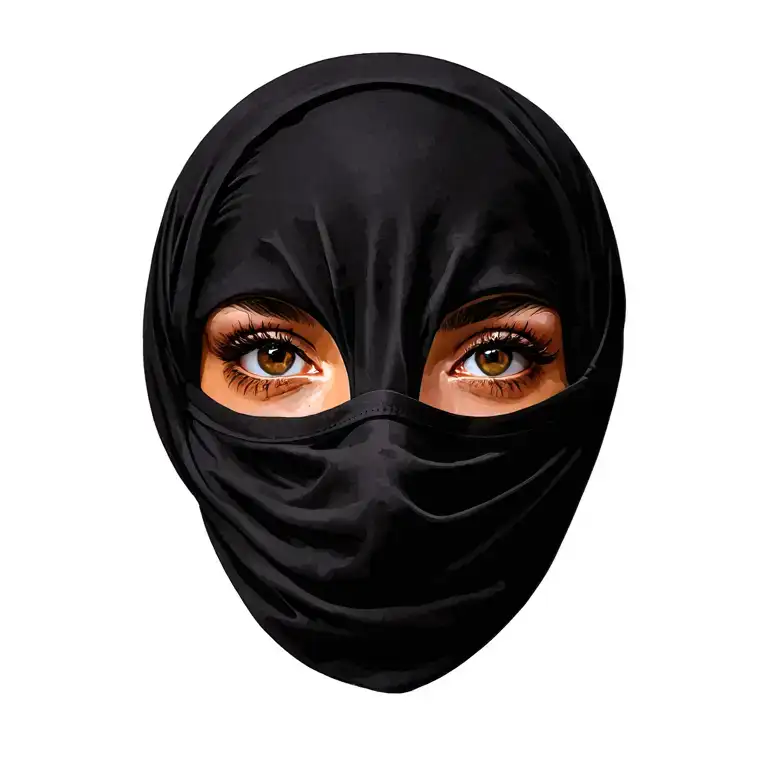 Woman Eyes Face Covered Head Covered With Mask