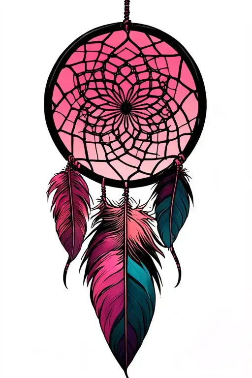 Dreaming Catcher With Feather And Pink