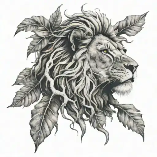 Lions Head Made Of Tree Roots