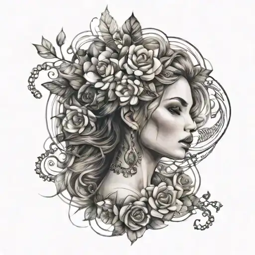 Beautiful Woman With Elements Design