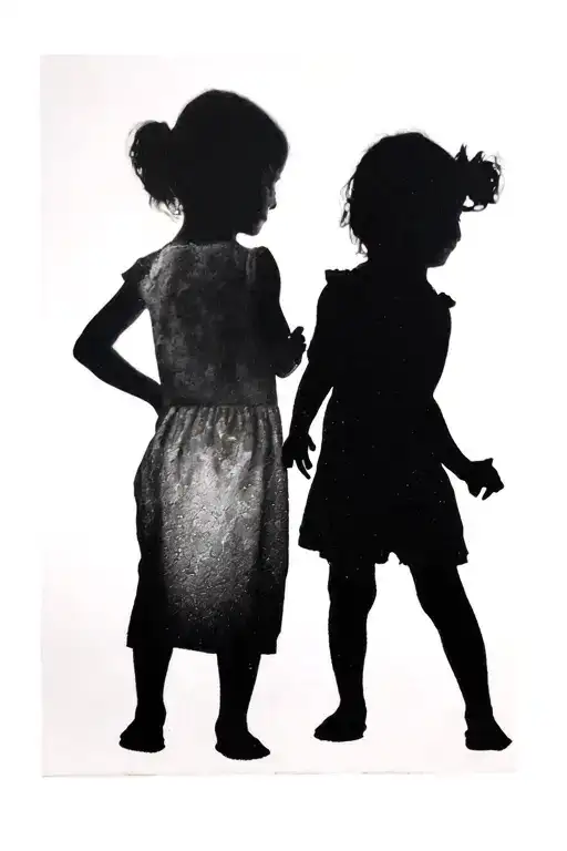 Small Children Silhouette Shadow Playing