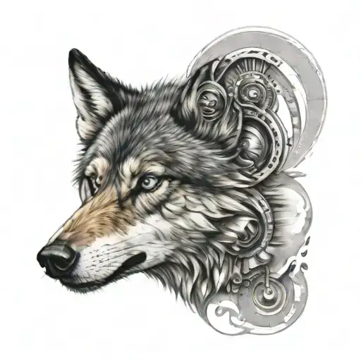 Create A Tattoo Of A Wolf With The Horus Eye Incorporated Into Its Design