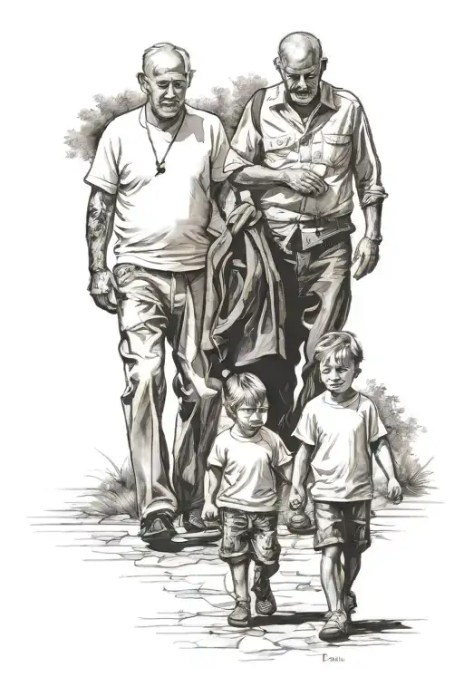 Father And Two Son Walking