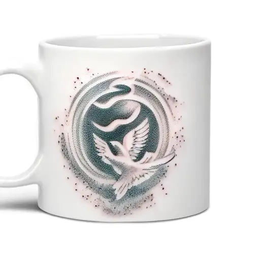 Steaming Coffee Mug Turning To Dove With Halo On Its Head