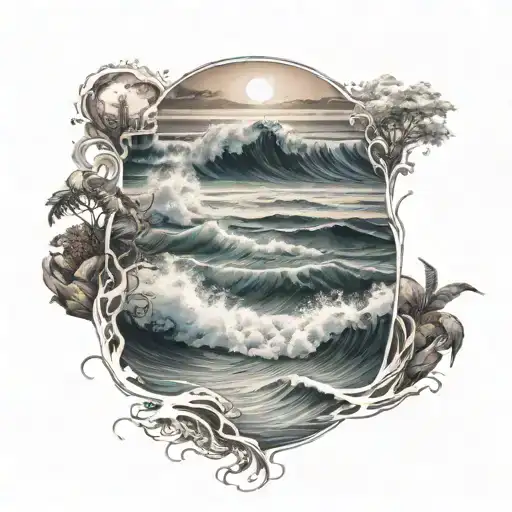 Masculine Beach Scene With Waves