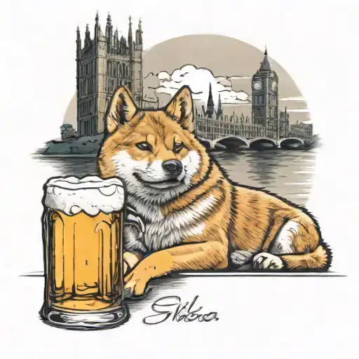 A Realistic Depiction Of A Shiba Inu Enjoying A Pint Of Beer With Big Ben In The Background