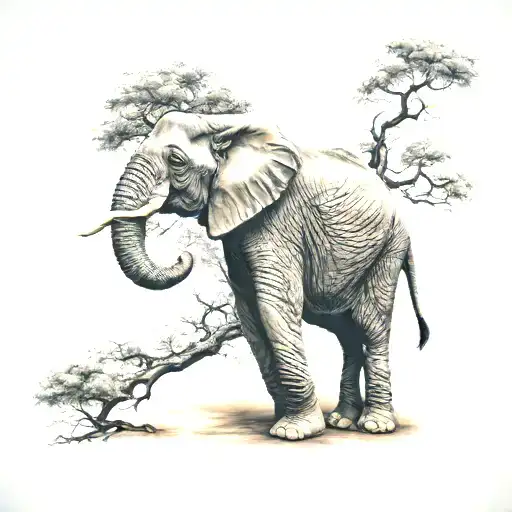 Elephant With The Tree