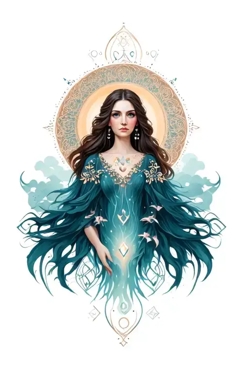 Woman Inspired Design Incorporating Elements Of Universal Love And Spiritual Symbols