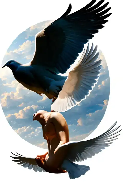 Holy Prayer Position Of The Hips To The Head With A Dove Or Two Below More Decor Of The Sky Around