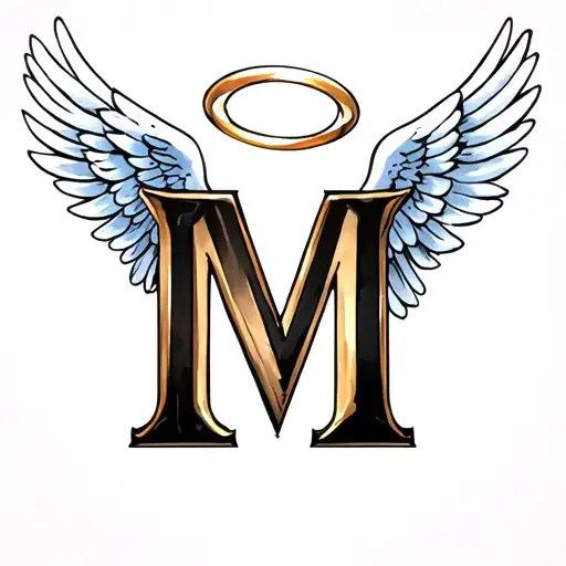 The Letter M With A Halo And Angel Wings