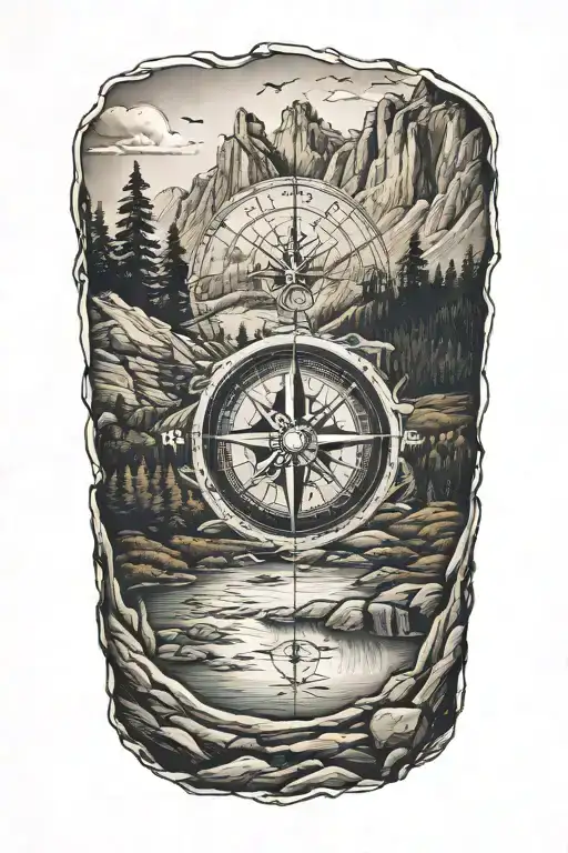 Inner Forearm Small A Compass With Mountains And Trees Surrounding It