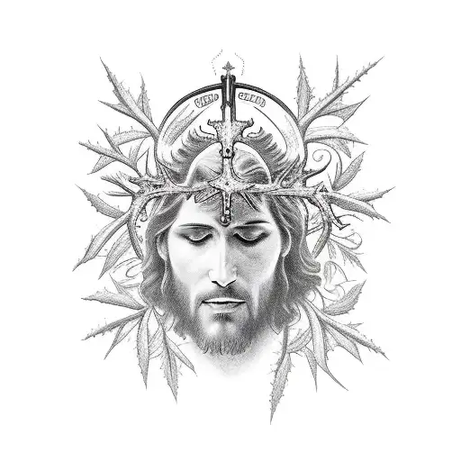 Jesus Worh Thorns In Head Holding Rosary Beads