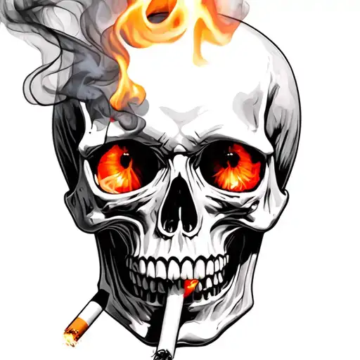 Skull With Eyes Smoking A Cigarette Burning Black