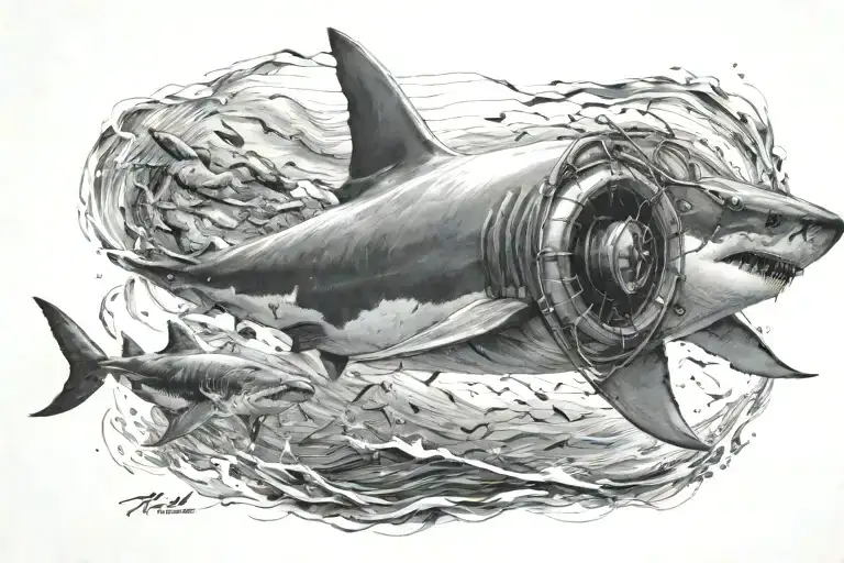 A Diver Bswimming Away From A Shark Chasing It From Behind At A Distance