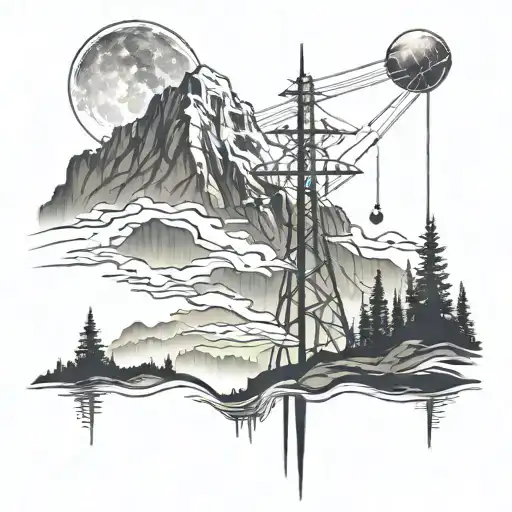 Combine Elements Of Radio Towers With A Mountain Landscape And Northern Lights