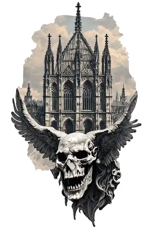 An Atlas Sculpture With A Gothic Cathedral Behind