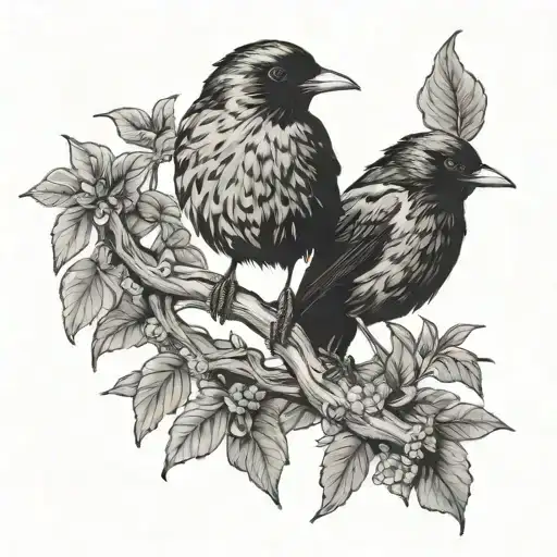 Robin And Raven Perched
