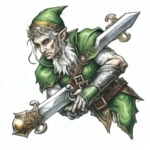Elf Holding Sword Down In Two Hands