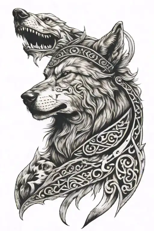 Viking Longship And Wolf Howling