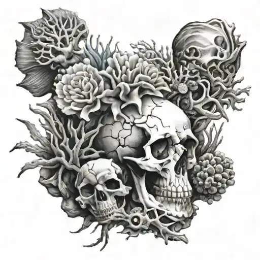 Ocean Corals With Skull And Fish