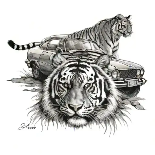 Tiger And Cars