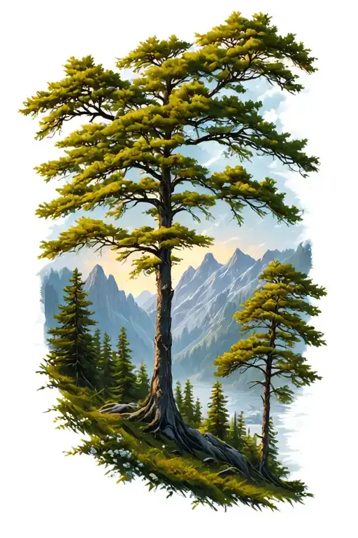Nature Scene With Trees In The Foreground And Mountains In The Background
