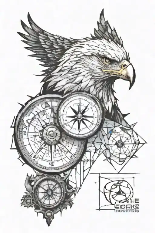 Eagle Face Through Broken Glass With A Compass Surrounded