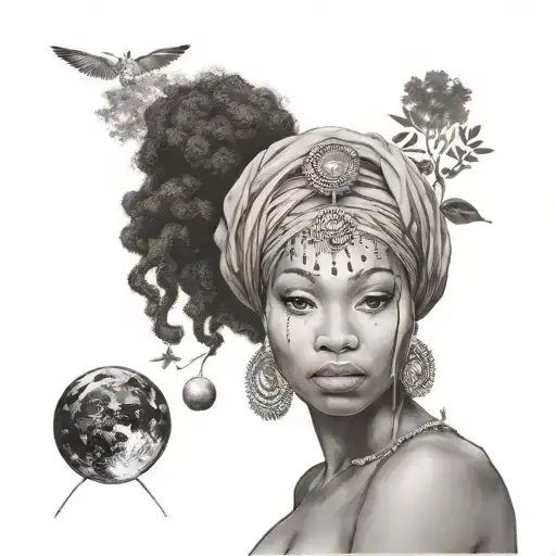 Nigerian Princess With Solar System And Tree In The Back Ground