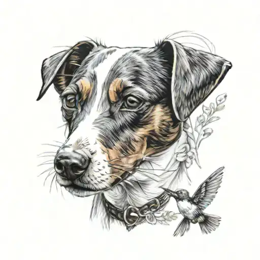 Jack Russel Terrier With Hummingbird On Nose