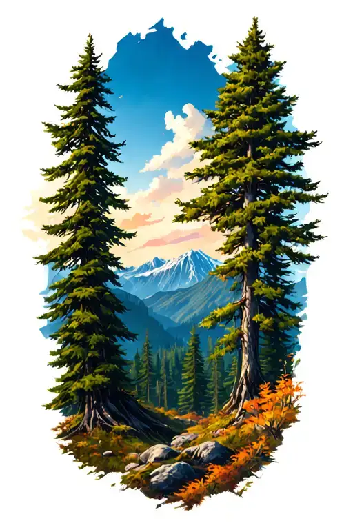 Nature Scene With Trees In The Foreground And Mountains In The Background