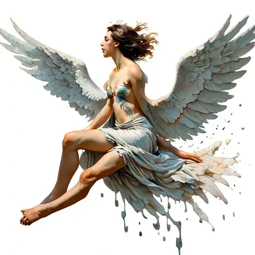 Icarus As A Woman Falling Through The Sky With Her Wax Wings Melting