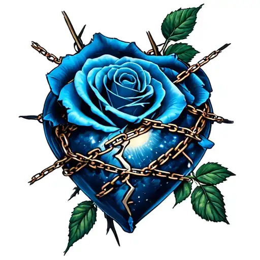 Blue Midnight Rose Mixed With Broken Heart Wrapped In Chains And Thorns