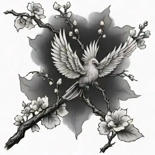Mens Phoenix Flying Cherry Blossom Branch