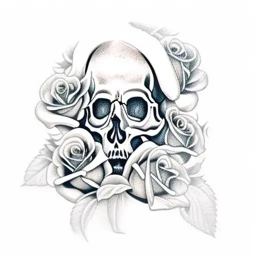 Skull Tattoo Behind Rose