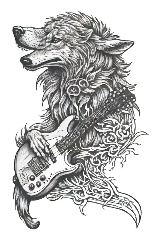 Electric Guitar With Wolf