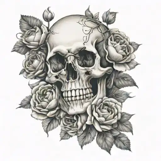 Ranunculus Flowers With Skull
