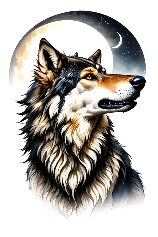 Howling Wolf And Crescent Moon