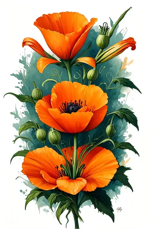 Poppy Flower And Orange Lily's
