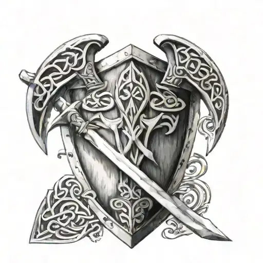 Celtic Battle Axes And Shield