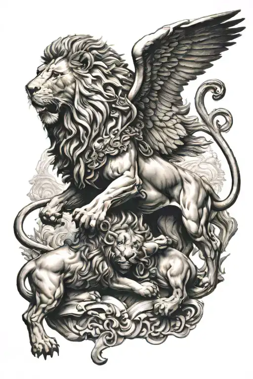 A Lion And Saint Micheal Slaying The Devil