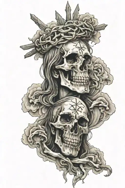 Skull And Dark Clouds Surrounding Jesus Stripped